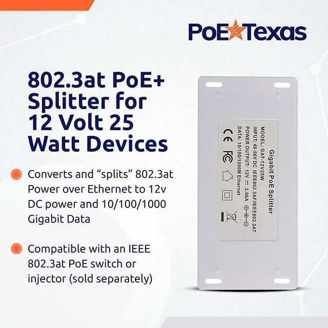 Alt view image 2 of 6 - 12 Volt PoE+ - IEEE 802.3at - Splitter Splits Power Over Ethernet to 12v DC & Gigabit Data with Opto-Isolation Protection for 12v 25w Devices, Tablets, Single Board Computers, PTZ Cameras