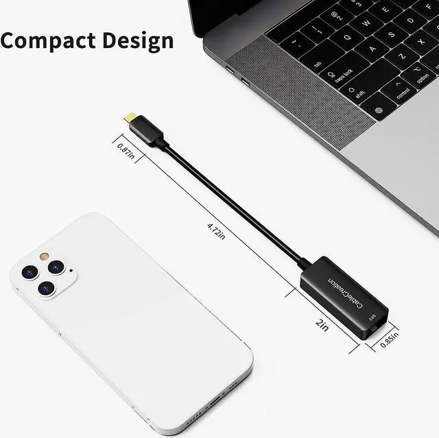 Alt view image 5 of 7 - CableCreation USB C to 2.5G Ethernet Adapter, USB C 3.1 to RJ45 2.5 Gigabit LAN Thunderbolt 3, Compatible with MacBook Pro MacBook Air iPad Pro Surface Pro 7 Dell XP15 13 Chromebook Windows Mac OS