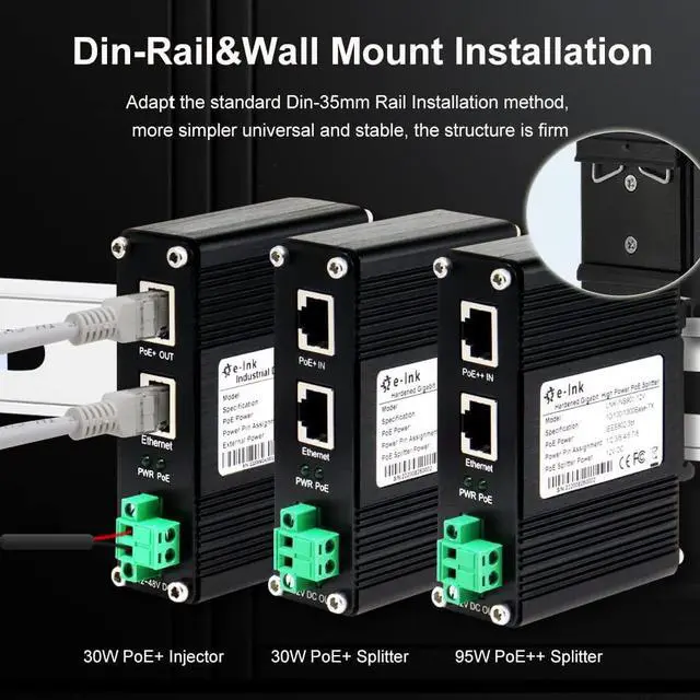 Alt view image 6 of 7 - PoE Splitter 12V 802.3bt Compliant Gigabit Port, Industrial 10/100/1000Mbps IEEE802.3bt Power Over Ethernet Splitter Adapter with 12V Output for Surveillance Camera CCTV/VoIP Phone
