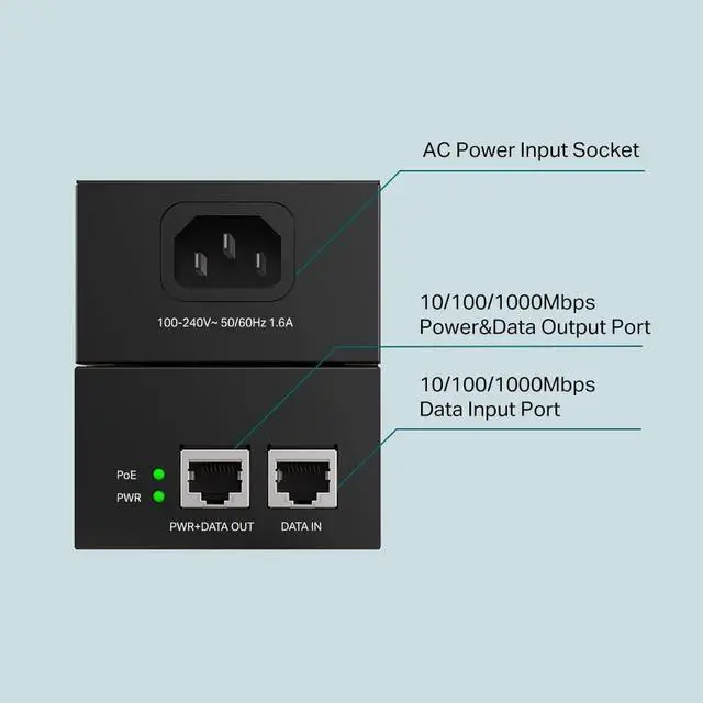 Alt view image 3 of 7 - TP-Link TL-PoE170S 802.3at/af/bt Gigabit PoE Injector Non-PoE to PoE Adapter Supplies up to 60W (PoE++) Plug & Play Desktop/Wall-Mount Distance Up to 328 ft. UL Certified, Black