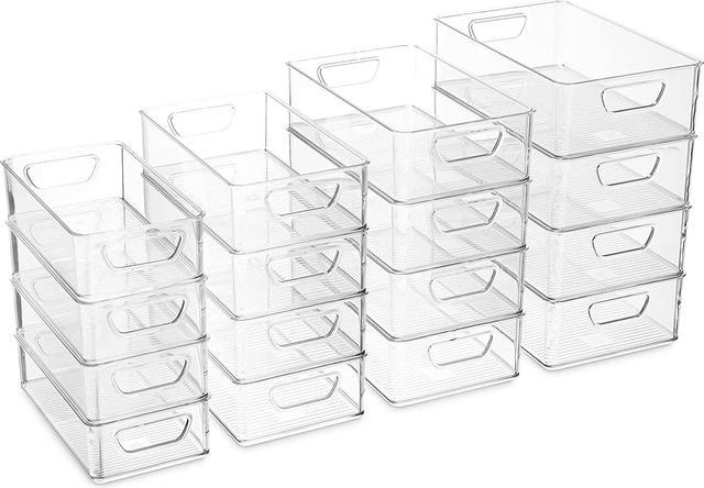 Set Of 16 Refrigerator Organizer Bins - Plastic Pantry Organization and  Storage Baskets - Stackable Food Fridge Organizers with Cutout Handles for  Freezer, Kitchen, Countertops, Cabinets 