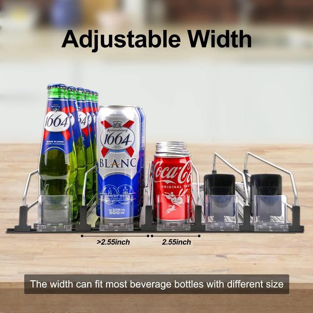 Drink Organizer for Fridge, Self Pushing Soda Can Dispenser for Refrige, 5  Row Black Ajustable, Beer Pop Can Water Bottle Storage Pantry 