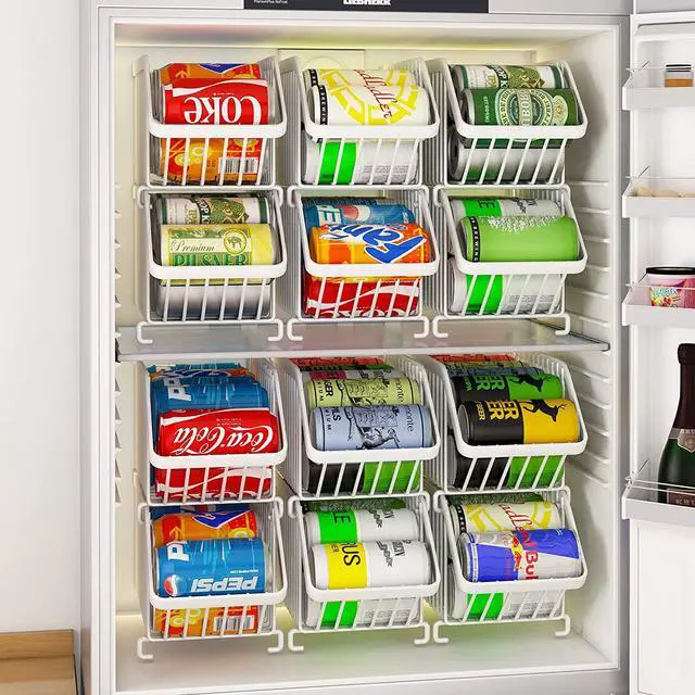 Alt view image 7 of 7 - GILLAS 6 Pack Stackable Soda Can Organizer for Refrigerator, Can Holder Dispenser, Canned Food Storage Rack for Fridge, Kitchen, Countertops, Cabinets, White