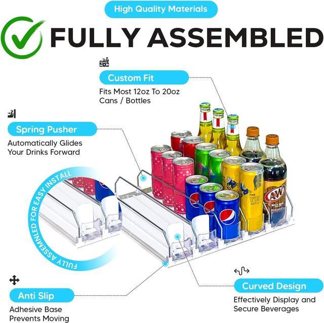 Soda Can Organizer for Refrigerator-Automatic Pusher Glide, 12oz 16oz 20oz  Drink Organizer for Fridge-Holds up to 25 Cans 