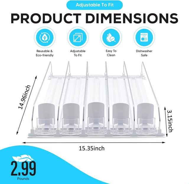 Fully Assembled Drink Beverage Fridge Organizer, Automatic Self-Pusher  Glide, Adjustable Width, Soda Can Water Beer Bottle Beverage, 12oz to 20oz