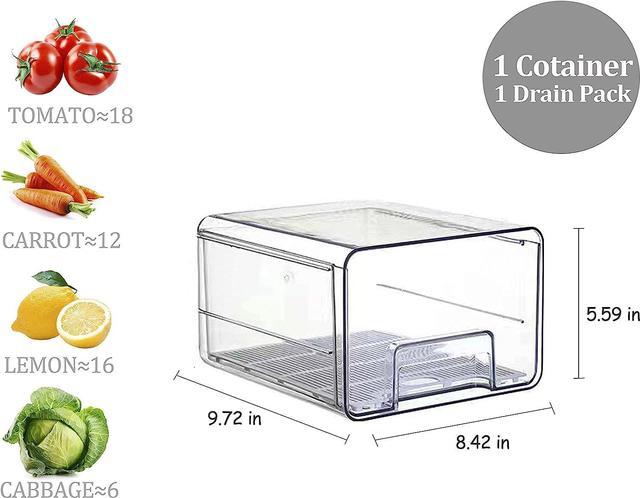 YouLike 1Pack Stackable Deepen Refrigerator Drawers Pull Out Bins Clear  Fridge Organizer Box with Drain Tray Plastic Food Storage Containers Set  Produce Saver for Pantry,Freezer,Kitchen Cabinet 