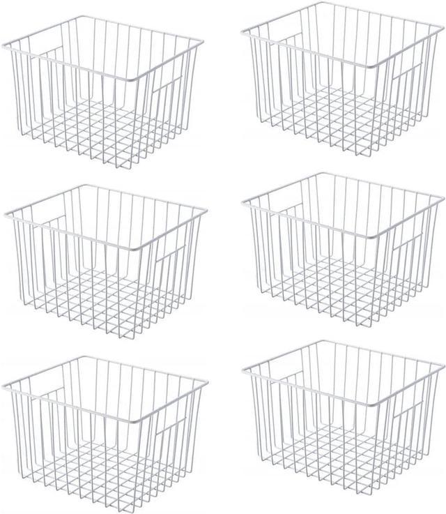 Freezer Basket Organizer, Refrigerator Metal Wire Storage Divider,  Household Container Bins with Handles for Kitchen, Pantry, Cabinet, Closets  - Pearl White (6, 11in x 10in x 5.5in) 