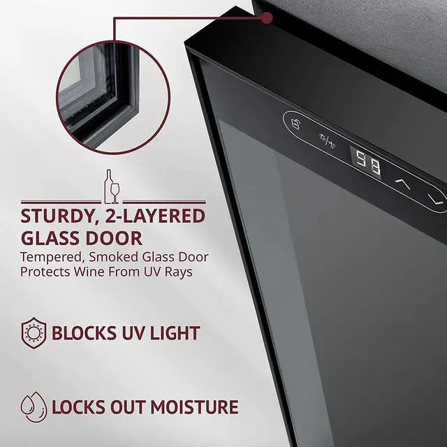 Alt view image 2 of 7 - SCHMECKE 18 Bottle Compressor Wine Cooler Refrigerator w/Lock - Large Freestanding Wine Cellar - 41f-64f Digital Temperature Control Wine Fridge For Red, White, Champagne or Sparkling Wine - Black