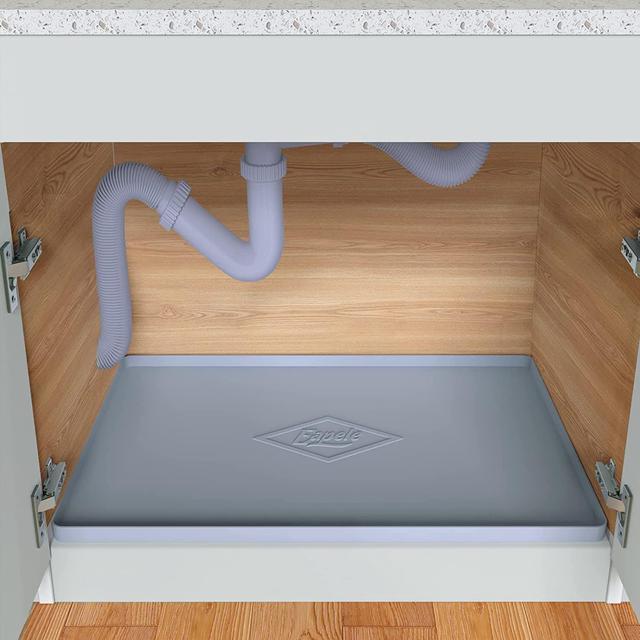 Eapele Under Sink Mat Kitchen Cabinet Tray,34x22,Flexible Waterproof  Silicone Made, Hold up to 3.3 Gallons Liquid (Gray) 