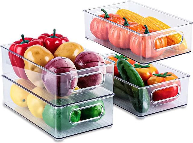 MELDEVO Pack of 4 Plastic Kitchen Organization Pantry Storage Bins - Fridge Organizer, Cabinet Organizers, Household Food Storage Baskets for Countertops, Cab