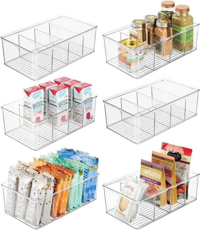 mDesign Plastic Divided Bin Storage Containers - Perfect for Fridge,  Cabinet, Pantry, and Home Organization - Clear Plastic Organizer Bins -  Refrigerator Organizers - Ligne Collection - 6 Pack, Clear 