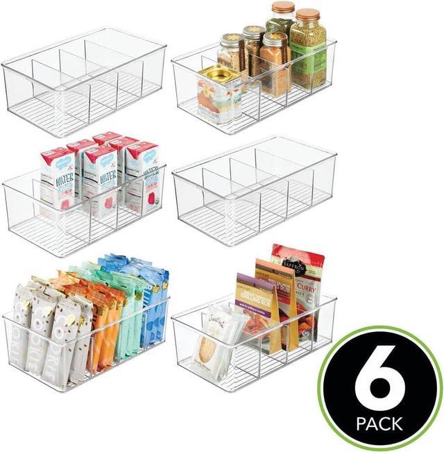 mDesign Plastic Divided Bin Storage Containers - Perfect for Fridge,  Cabinet, Pantry, and Home Organization - Clear Plastic Organizer Bins -  Refrigerator Organizers - Ligne Collection - 6 Pack, Clear 