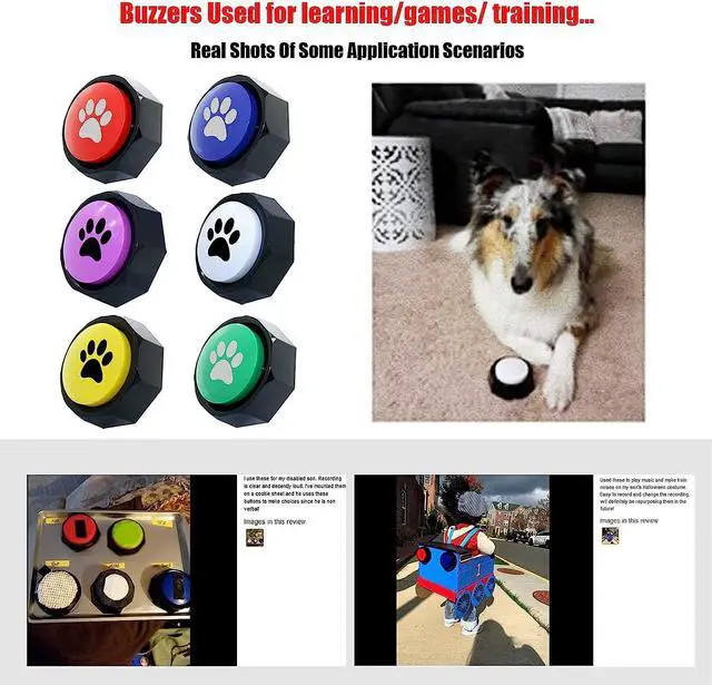 Alt view image 7 of 7 - Recordable Buttons, Dog Training and Communication Buttons, Pack of 6, 30 Seconds Recording, 30 Scene 15 Custom Stickers, 6 Pairs Non-Slip Stickers, Sound Quality is Clearly (Batteries Included)
