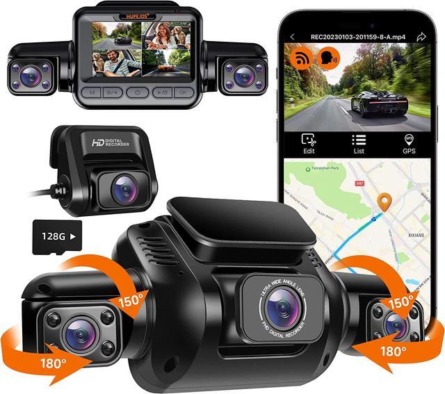 HUPEJOS 360° Dash Cam, 4 Channel Camera 2K Front +1080P*3 Left Right Rear,  5GHz WiFi GPS 4K Dash Camera for Cars, Voice Control, Front  4K+1080P*2,128GB Card, Night Vision, 24Hrs Parking Mode(V80-4CH) 