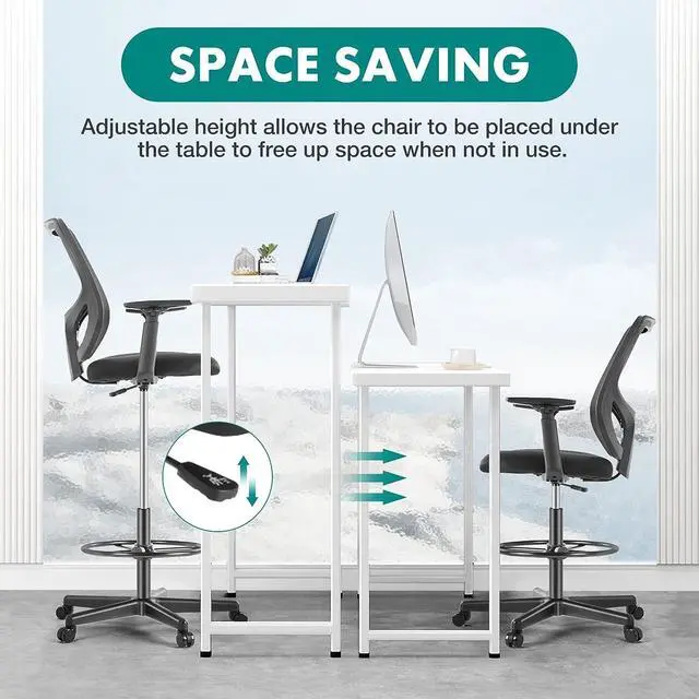 Alt view image 7 of 7 - B0B744NKYL Tall Drafting Chair - Tall Standing Office Desk Chair with Adjustable Foot Ring, Chair with Ergonomic Lumbar Support, Adjustable Height, Breathable Mesh Color: DarkBlack