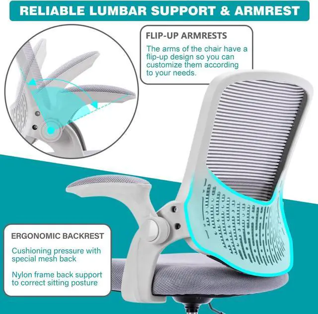 Alt view image 4 of 7 - Tall Office Chair, Drafting Chair, Standing Desk Chair, High Adjustable Office Mesh Chair, Ergonomic Counter Height Computer Rolling Chair with Flip-up Armrests and Foot-Ring for Bar Height Desk