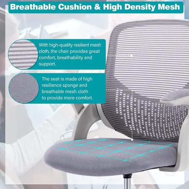 Alt view image 5 of 7 - Tall Office Chair, Drafting Chair, Standing Desk Chair, High Adjustable Office Mesh Chair, Ergonomic Counter Height Computer Rolling Chair with Flip-up Armrests and Foot-Ring for Bar Height Desk