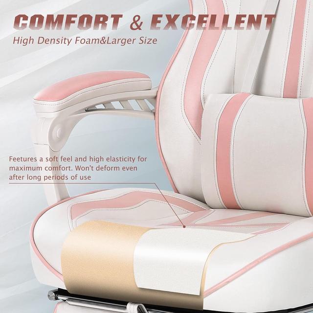Alt view image 6 of 7 - Vonesse Pink Gaming Chair Gaming Chairs for Adults PC Game Chair for Girls Racing Style Reclining Computer Chair with Footrest Office Swivel Ergonomic Gaming Computer Chair with Massage High Back