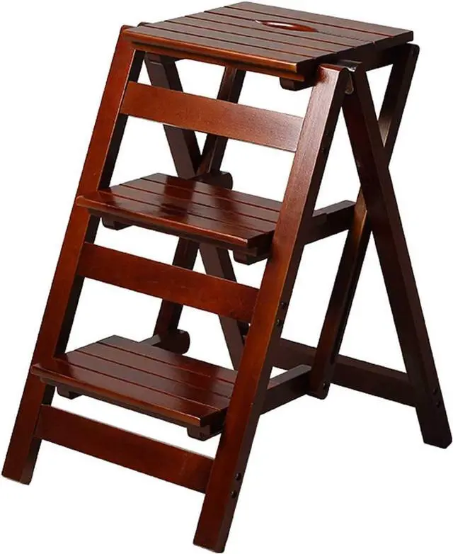 Main image of 3 Step Stool Wooden Folding Ladder Chair Thickened Library Stair Chair Portable Light Garden Tool Ladder Maximum Load 337bl