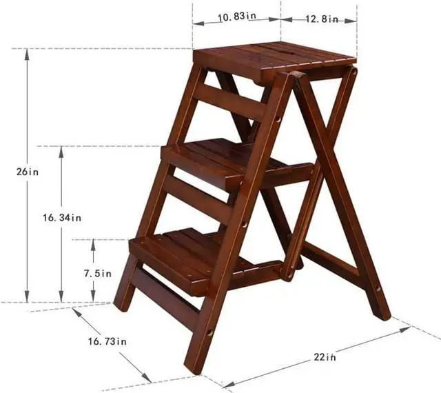 Alt view image 2 of 7 - 3 Step Stool Wooden Folding Ladder Chair Thickened Library Stair Chair Portable Light Garden Tool Ladder Maximum Load 337bl