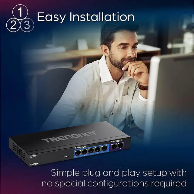 Alt view image 4 of 7 - TRENDnet 7-Port Multi-Gig Switch, 5 x 1G RJ-45 Base-T Ports, 2 x 2.5G RJ-45 Ports, 20Gbps Switching Capacity, Wall Mountable, Plug & Play, Network Ethernet Switch, Lifetime Protection, Black,TEG-S327