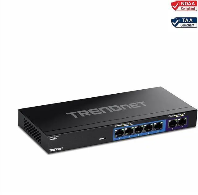 Alt view image 5 of 7 - TRENDnet 7-Port Multi-Gig Gaming Switch, TEG-S327, 5 x 1G RJ-45 Base-T Ports, 2 x 2.5G RJ-45 Ports, 20Gbps Switching Capacity, Wall Mountable, Plug & Play, Lifetime Protection, Black