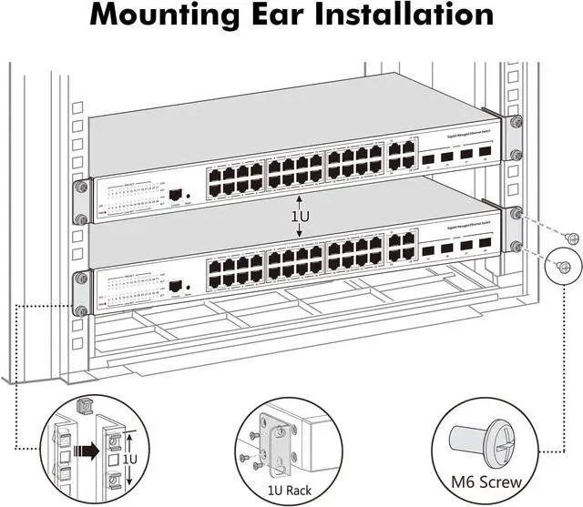 Alt view image 4 of 7 - MokerLink Adjustable Rack Mount Ear for 17.3 inch Switches, Compatible for HP/HPE/ProCurve/Aruba/OfficeConnect Network Switch
