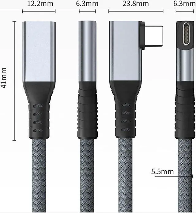 Alt view image 6 of 7 - USB 4 Extension Cable 240W 2FT, Right Angle Thunderbolt 4/3 & USB C Male to Female Cable, PD 3.1 Fast Charging 40Gbps 8K@60Hz Video, Type C Extender Cord, for MacBook,iPad Pro/Air,Galaxy S24 S23