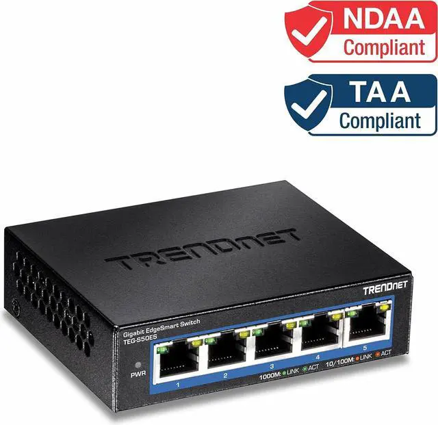 Alt view image 2 of 7 - TRENDnet 5-Port Gigabit EdgeSmart Switch, TEG-S50ES, 5 x Gigabit Ports, 10Gbps Switch Capacity, Ethernet Splitter, Managed Smart Gigabit Switch, Metal, Fanless, Lifetime Protection, Black