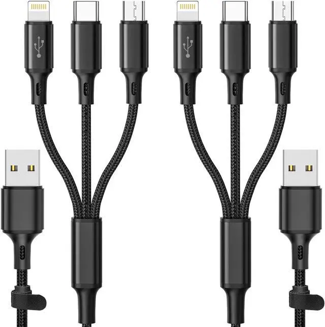 Main image of Multi Charging Cable 2Pack 10FT 3 in 1 Universal Multiple USB Cable Organized Nylon Braided Fast Charging Cord Adapter with Type-c, Micro USB and Lightning for iPhone 15/15 Pro/Tablets/Samsung/LG