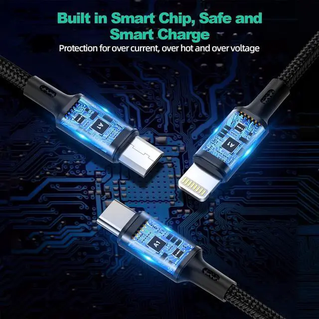 Alt view image 6 of 7 - Multi Charging Cable 2Pack 10FT 3 in 1 Universal Multiple USB Cable Organized Nylon Braided Fast Charging Cord Adapter with Type-c, Micro USB and Lightning for iPhone 15/15 Pro/Tablets/Samsung/LG