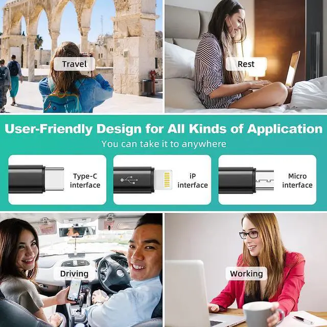 Alt view image 2 of 7 - Multi Charging Cable 2Pack 10FT 3 in 1 Universal Multiple USB Cable Organized Nylon Braided Fast Charging Cord Adapter with Type-c, Micro USB and Lightning for iPhone 15/15 Pro/Tablets/Samsung/LG