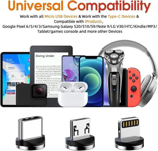 Alt view image 6 of 7 - Ankndo Magnetic Charging Cable, 540° Rotating Phone Charger [6-Pack, 3ft/3ft/3ft/6ft/6ft/10ft] 3 in 1 Cable Nylon Braided USB for iPhone/Micro USB/Type C Device-Red