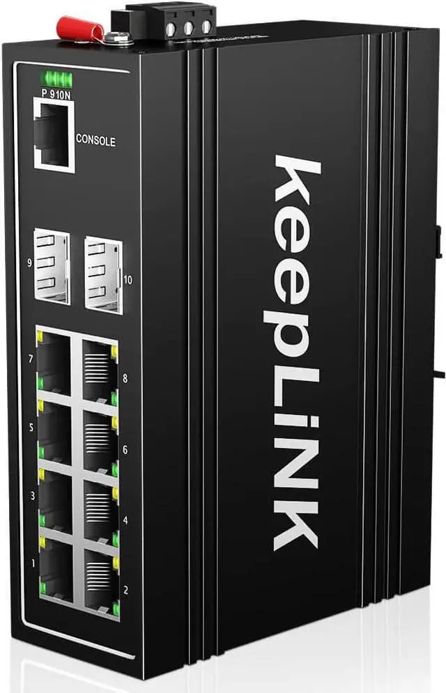 Main image of 10-Port Industrial Gigabit PoE Switch, Managed with 8 PoE+@130W, 2 SFP Slots, DIN Rail Network Switch, IP40, Operating Temperature Range of -30°  75°C (-22°  167°F), Lifetime Protection