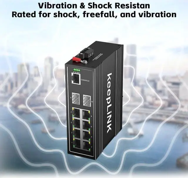 Alt view image 4 of 7 - 10-Port Industrial Gigabit PoE Switch, Managed with 8 PoE+@130W, 2 SFP Slots, DIN Rail Network Switch, IP40, Operating Temperature Range of -30°  75°C (-22°  167°F), Lifetime Protection