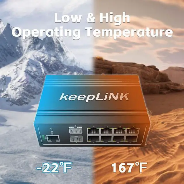 Alt view image 5 of 7 - 10-Port Industrial Gigabit PoE Switch, Managed with 8 PoE+@130W, 2 SFP Slots, DIN Rail Network Switch, IP40, Operating Temperature Range of -30°  75°C (-22°  167°F), Lifetime Protection