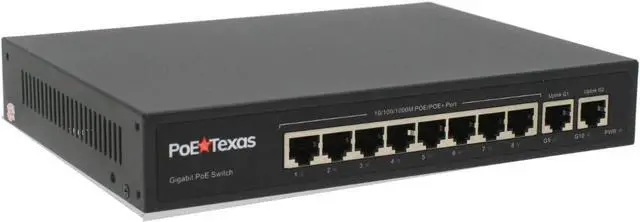 Main image of PoE Texas 8 Port PoE Switch - 802.3af/at Power Over Ethernet with 8 PoE+ Ports, 2 LAN Uplink, VLAN & Extender - 120W High Speed Unmanaged Wired Network Switch - Security Camera, Video & More