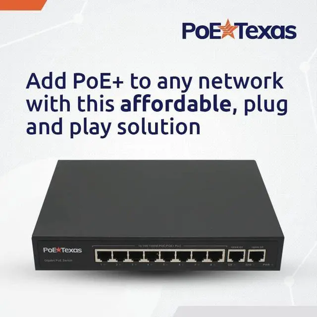Alt view image 2 of 6 - PoE Texas 8 Port PoE Switch - 802.3af/at Power Over Ethernet with 8 PoE+ Ports, 2 LAN Uplink, VLAN & Extender - 120W High Speed Unmanaged Wired Network Switch - Security Camera, Video & More