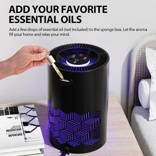 Alt view image 5 of 6 - Air Purifiers, HEPA Air Purifier for Bedroom with RGB Lights Air Purifiers for Dust Pets Smoke Pollen Dander Smell, Portable Air Purifier with Air Filter For Home (Black)