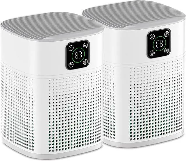 Main image of 2 Pack Air Purifiers for Home Bedroom up to 650ft², Honeyuan H13 HEPA Air purifier with 360°Air Intake, 3 Fan Speeds, White
