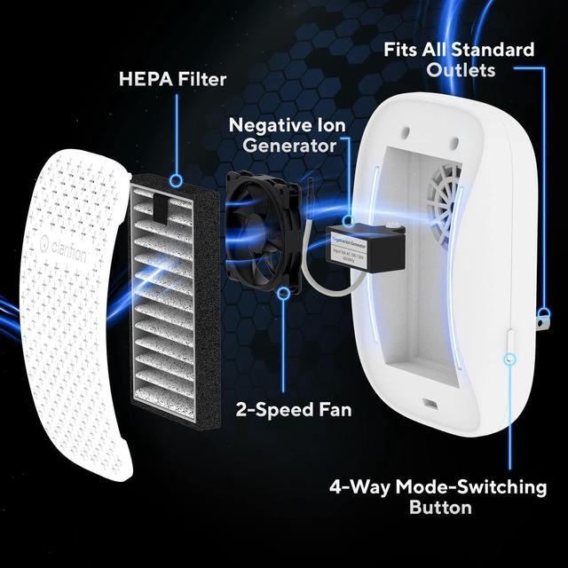 Alt view image 3 of 7 - Clarifion - DSTx Portable Air Purifier - Plug In Air Ionizer HEPA Filter, Mini Personal Air Purifiers For, Bedroom and Pets Helps With Smoke, Airborne Dust and Odors