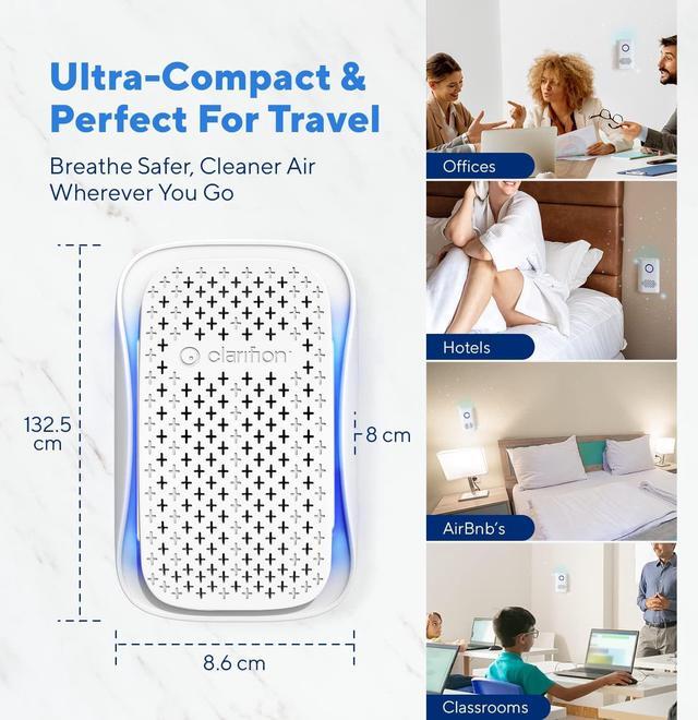 Alt view image 6 of 7 - Clarifion - DSTx Portable Air Purifier - Plug In Air Ionizer HEPA Filter, Mini Personal Air Purifiers For, Bedroom and Pets Helps With Smoke, Airborne Dust and Odors