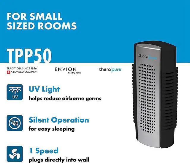 Alt view image 4 of 6 - ENVION Therapure Mini TPP50 Small Space Plug In Cordless UV-C Light Air Purifier with Cleanable Filter for Closets and Pantries, Black