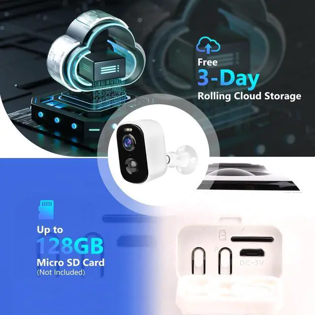 Alt view image 6 of 7 - 1080P Security WiFi Cameras for Home Security, Wireless Outdoor with Motion Detection, Spotlight/Siren Alarm, Color Night Vision, 2-Way Talk, Waterproof SD/Cloud Storage Battery Powered