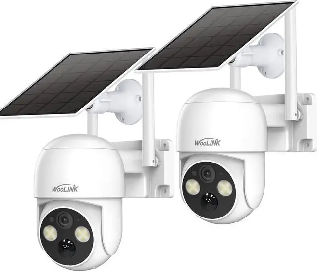 Main image of WOOLINK 2PCS 4MP Solar Security Cameras Wireless Outdoor, 2.5K Solar/Battery Powered Camera for Home Security, Pan/Tilt 2.4Ghz WiFi Camera with PIR, 2-Way Audio, Cloud/SD, Color Night Vision
