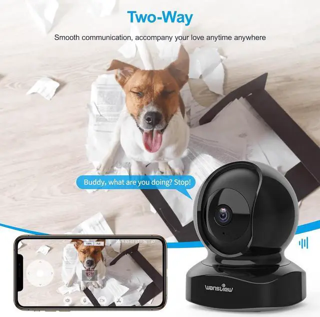 Alt view image 4 of 7 - Wansview Security Camera Indoor, 360 Degree WiFi Home Security Cameras for Pet/Dog/Nanny, 2 Way Audio Night Vision, Works with Alexa, with TF Card Slot and Cloud, 2.4Ghz, Q5 (Black, 3MP)
