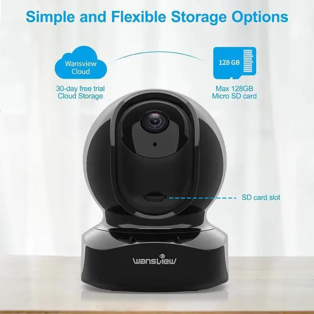 Alt view image 6 of 7 - Wansview Security Camera Indoor, 360 Degree WiFi Home Security Cameras for Pet/Dog/Nanny, 2 Way Audio Night Vision, Works with Alexa, with TF Card Slot and Cloud, 2.4Ghz, Q5 (Black, 3MP)