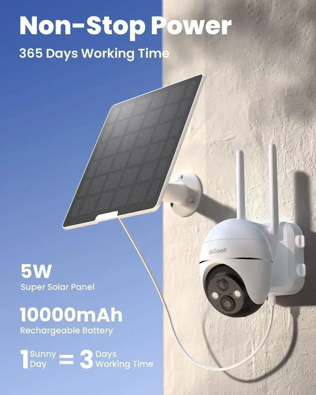 Alt view image 3 of 7 - ieGeek 4G LTE Cellular Solar Security Camera Wireless Outdoor,No WiFi Battery Powered Cam with Solar Panel&Memory Card&SIM Card, Siren Alarm & Spotlight,AI Detection,2K Color Night Vision,US Version