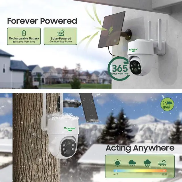 Alt view image 3 of 7 - Manshur® 4G LTE Cellular Security Camera Outdoor Wireless, Cameras Without WiFi Needed 360°PTZ 2K/3MP Color Night Vision, 2 Way Talk, PIR Motion Detection, Spotlight, No WiFi Supported, IP66, Cloud