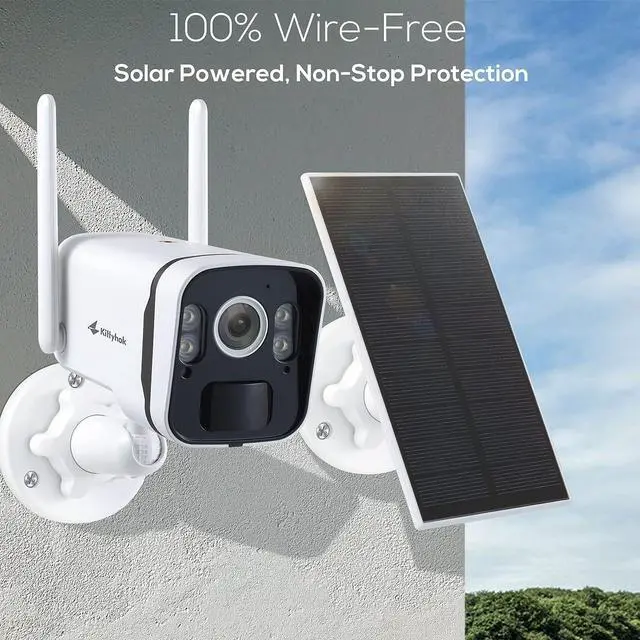 Alt view image 2 of 5 - Kittyhok 2K Solar Security Camera Outdoor | 4MP FHD Wireless Security Camera, Solar Battery Powered, Smart Detection, Night Vision, and Weatherproof with Spotlight for Home Surveillance